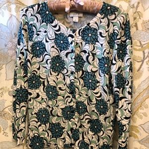 Loft printed cotton cardigan sweater M